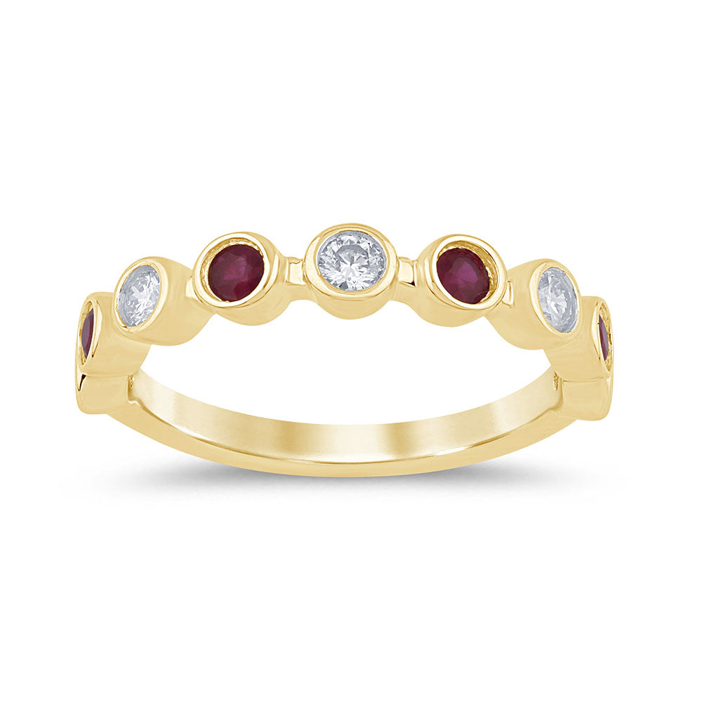 SPECIAL!.54ct G SI 14K Yellow Gold Diamond & Ruby Gemstone Ring Band Size 6.5