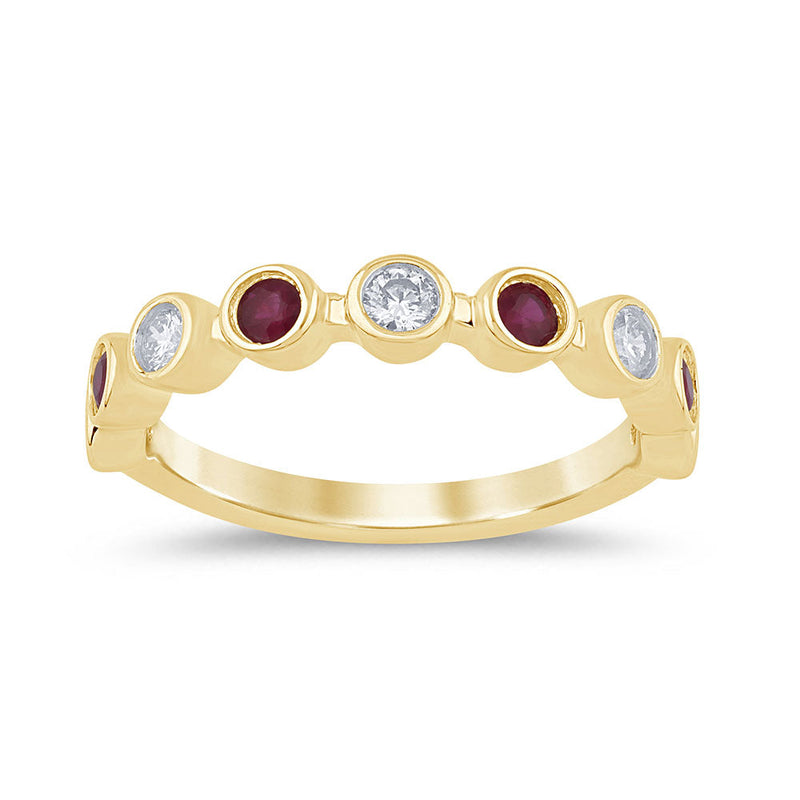 SPECIAL!.54ct G SI 14K Yellow Gold Diamond & Ruby Gemstone Ring Band Size 6.5