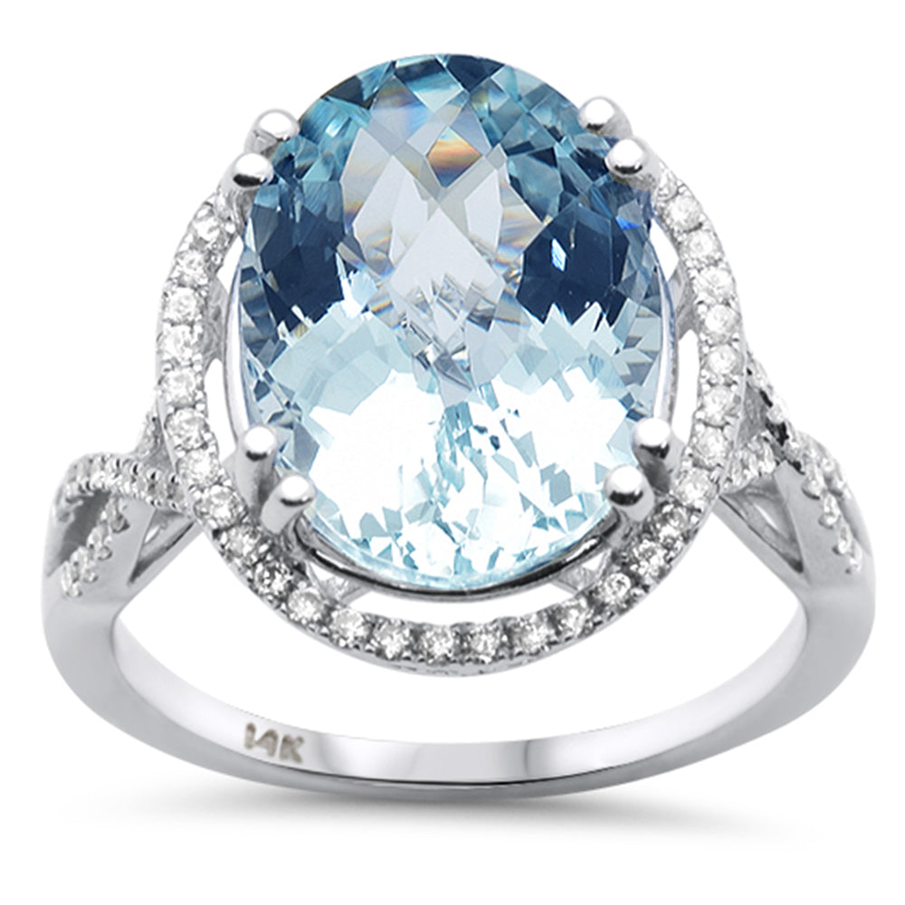 SPECIAL!6.21ct G SI 14K White Gold Diamond & Oval Shape Aquamarine Gemstone Ring Size 6.5