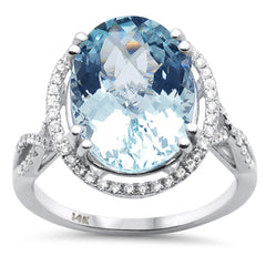 SPECIAL!6.21ct G SI 14K White Gold Diamond & Oval Shape Aquamarine Gemstone Ring Size 6.5