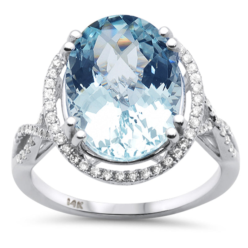 SPECIAL!6.21ct G SI 14K White Gold Diamond & Oval Shape Aquamarine Gemstone Ring Size 6.5