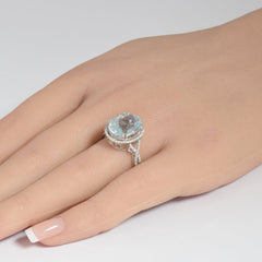 SPECIAL!6.21ct G SI 14K White Gold Diamond & Oval Shape Aquamarine Gemstone Ring Size 6.5
