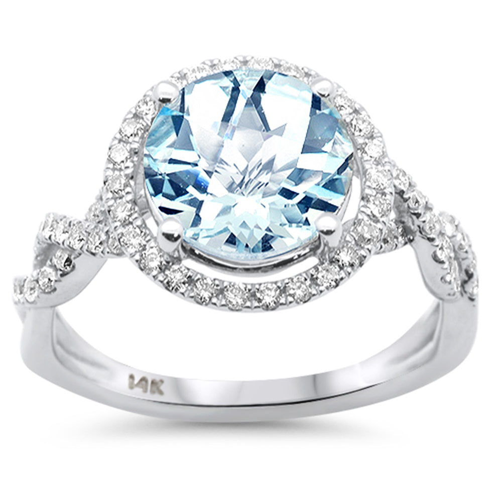 SPECIAL!2.74ct G SI 14K White Gold Diamond & Round Shape Aquamarine Gemstone Ring Size 6.5