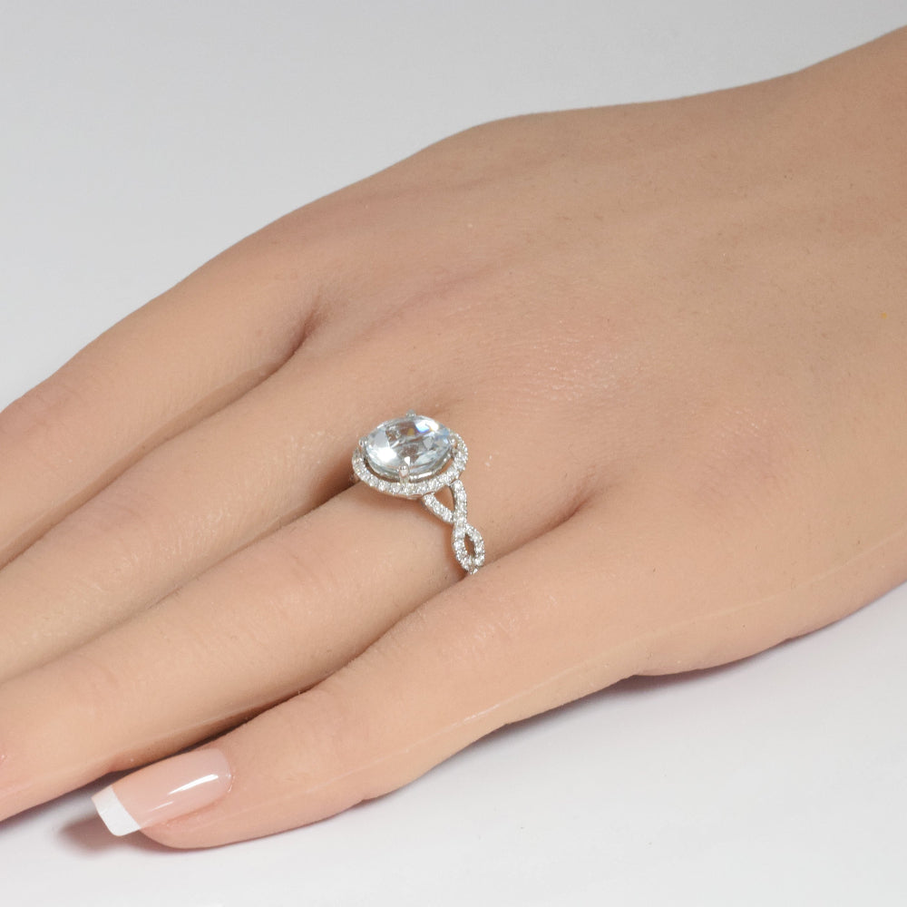 SPECIAL!2.74ct G SI 14K White Gold Diamond & Round Shape Aquamarine Gemstone Ring Size 6.5