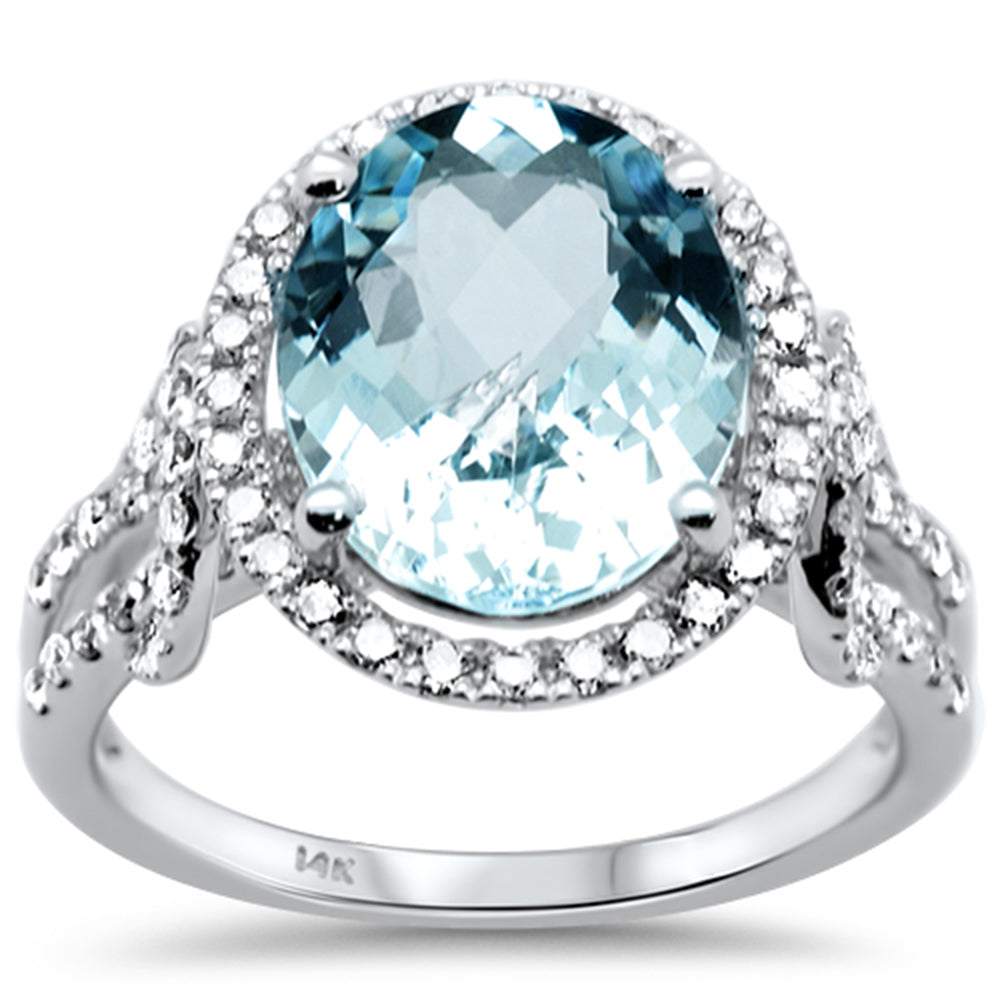 SPECIAL!4.45ct G SI 14K White Gold Diamond & Oval Shape Aquamarine Gemstone Ring Size 6.5