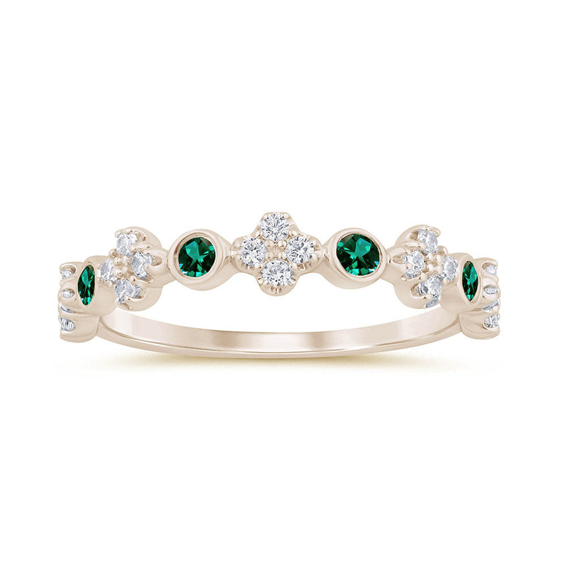 SPECIAL! .33ct G SI 14K Yellow Gold Diamond & Emerald Gemstone Ring Band Size 6.5