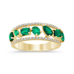 SPECIAL! 1.28ct G SI 14K Yellow Gold Diamond & Emerald Gemstone Ring Band Size 6.5