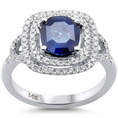 SPECIAL! 2.49ct G SI 14K White Gold Diamond & Blue Sapphire Gemstone Double Halo Ring Size 6.5