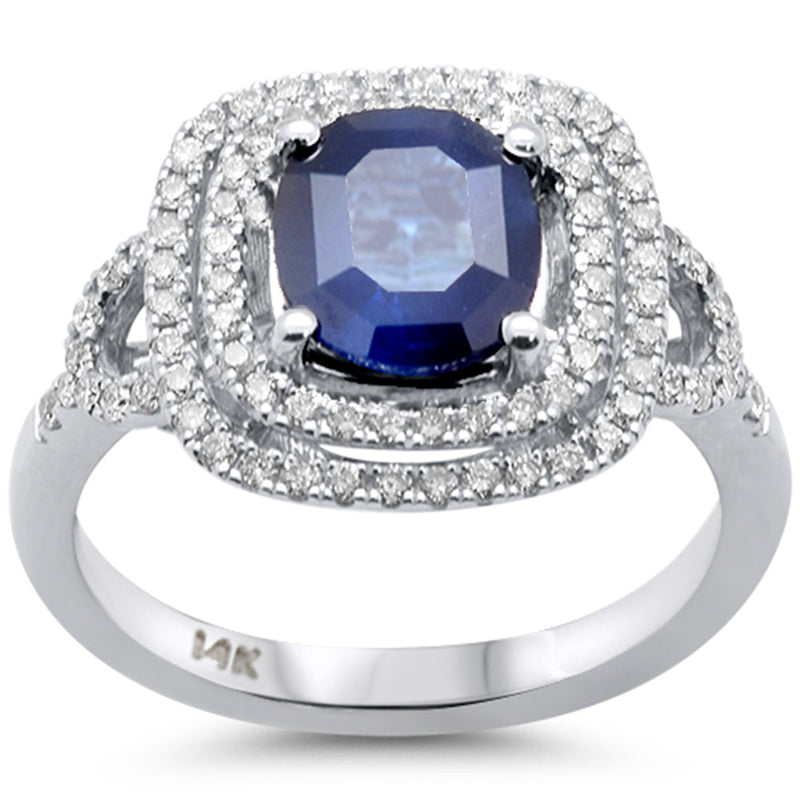 SPECIAL! 2.49ct G SI 14K White Gold Diamond & Blue Sapphire Gemstone Double Halo Ring Size 6.5