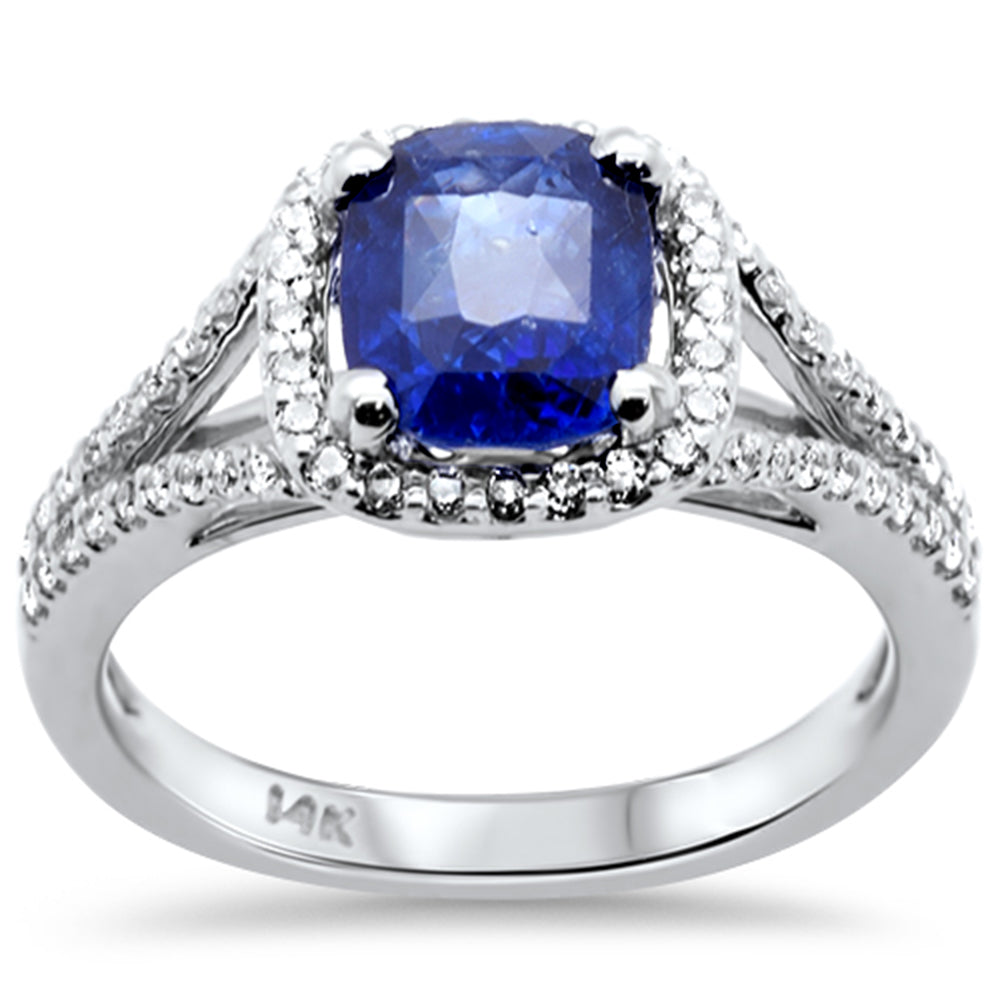 SPECIAL! 2.79ct G SI 14K White Gold Diamond & Blue Sapphire Gemstone Ring Size 6.5