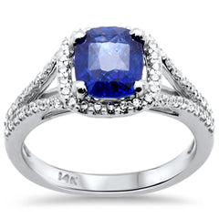 SPECIAL! 2.79ct G SI 14K White Gold Diamond & Blue Sapphire Gemstone Ring Size 6.5