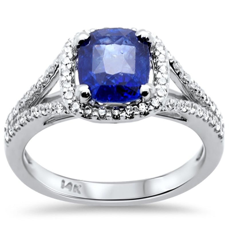 SPECIAL! 2.79ct G SI 14K White Gold Diamond & Blue Sapphire Gemstone Ring Size 6.5