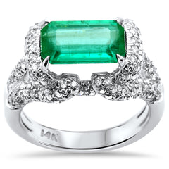SPECIAL! 3.47ct G SI 14K White Gold Diamond & Emerald Gemstone Ring Size 6.5