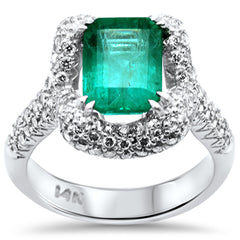 SPECIAL! 4.27ct G SI 14K White Gold Diamond & Emerald Gemstone Ring  Size 6.5
