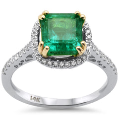 SPECIAL! 2.63ct G SI 14K White & Yellow Gold Diamond & Emerald Gemstone Ring Size 6.5