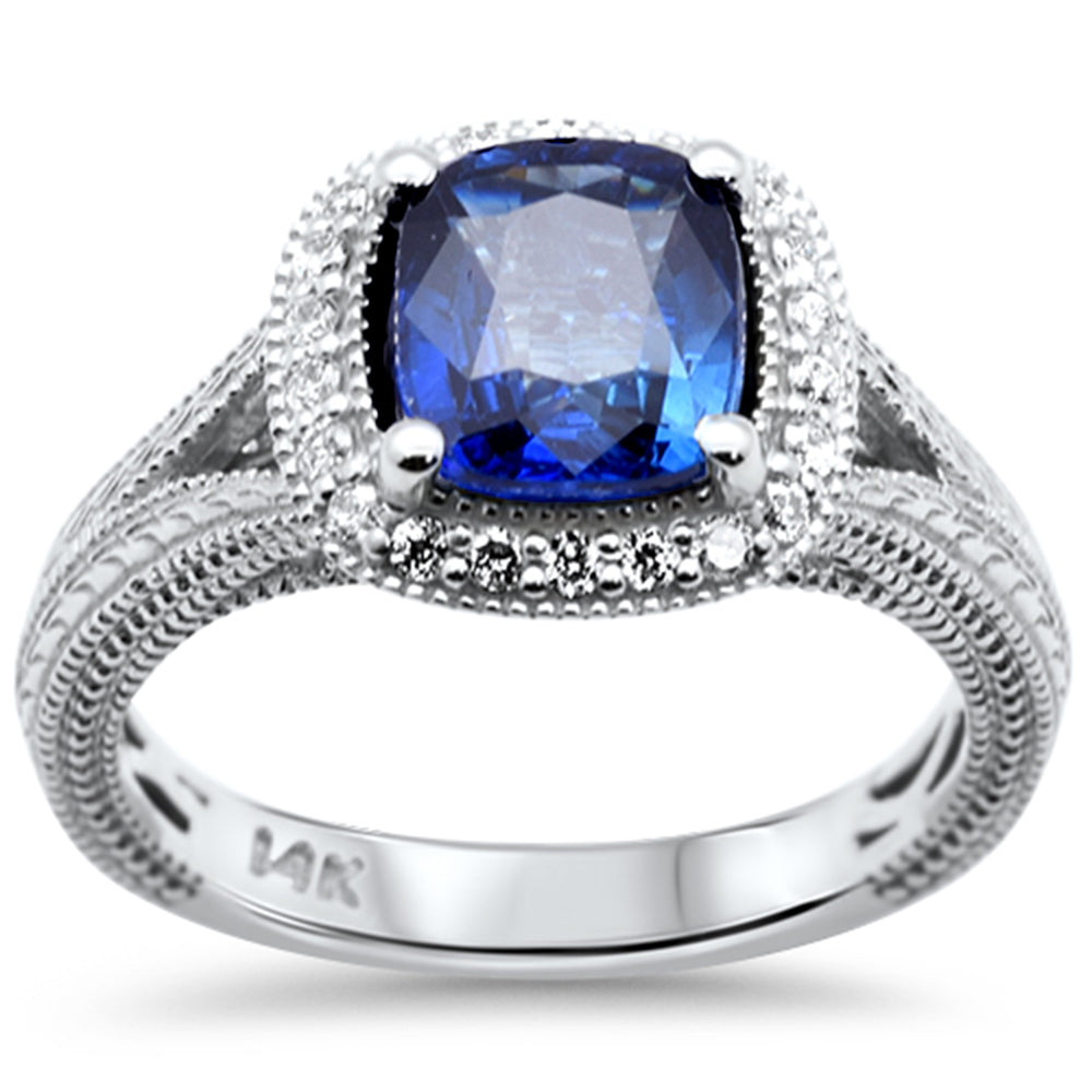SPECIAL! 2.63ct G SI 14K White Gold Diamond & Blue Sapphire Gemstone Halo Ring  Size 6.5