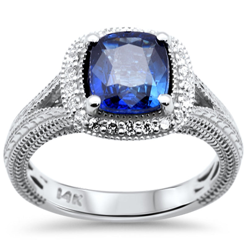 SPECIAL! 2.63ct G SI 14K White Gold Diamond & Blue Sapphire Gemstone Halo Ring  Size 6.5