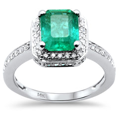 SPECIAL! 2.52ct G SI 14K White Gold Diamond & Emerald Gemstone Ring Size 6.5