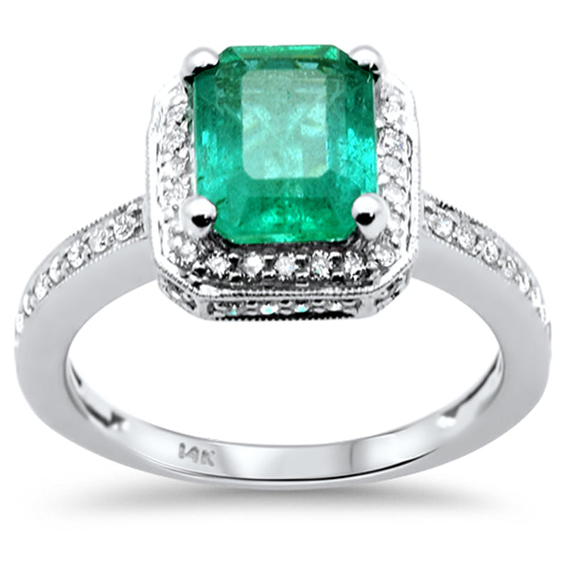 SPECIAL! 2.52ct G SI 14K White Gold Diamond & Emerald Gemstone Ring Size 6.5