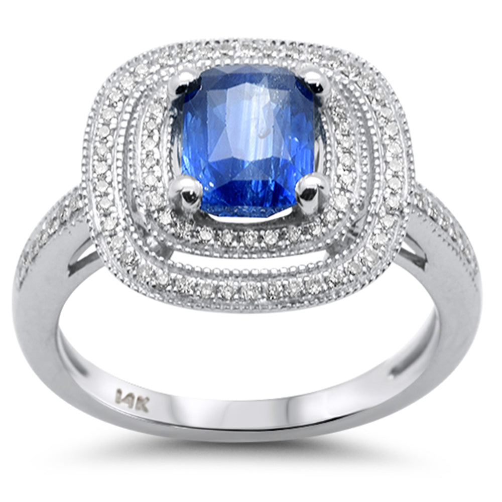 SPECIAL! 2.51ct G SI 14K White Gold Diamond & Blue Sapphire Gemstone Double Halo Ring Size 6.5