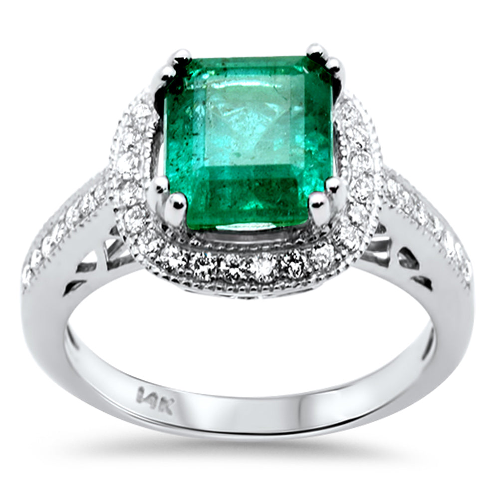 SPECIAL! 3.09ct G SI 14K White Gold Diamond & Emerald Gemstone Ring Size 6.5