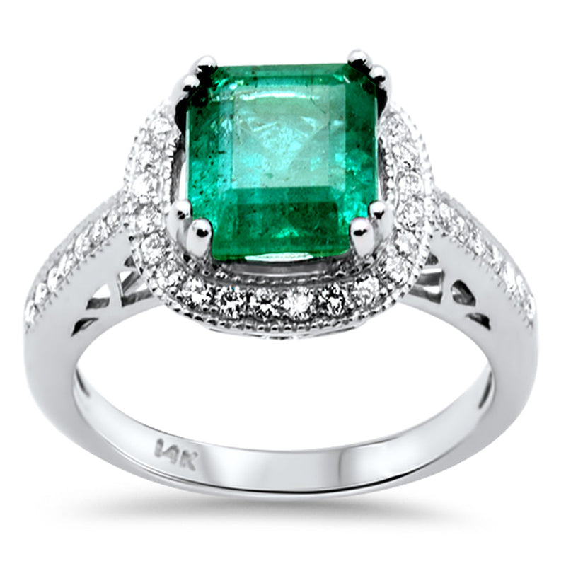 SPECIAL! 3.09ct G SI 14K White Gold Diamond & Emerald Gemstone Ring Size 6.5