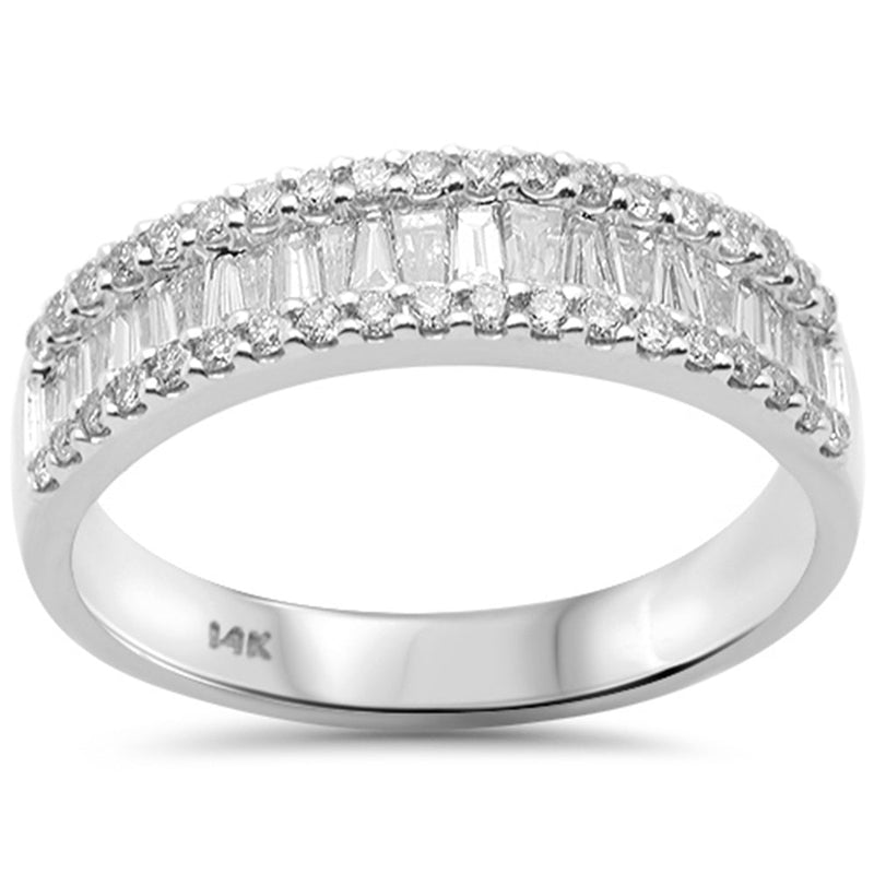 SPECIAL!1.05ct G SI 14K White Gold Round & Baguette Diamond Band Ring Size 6.5