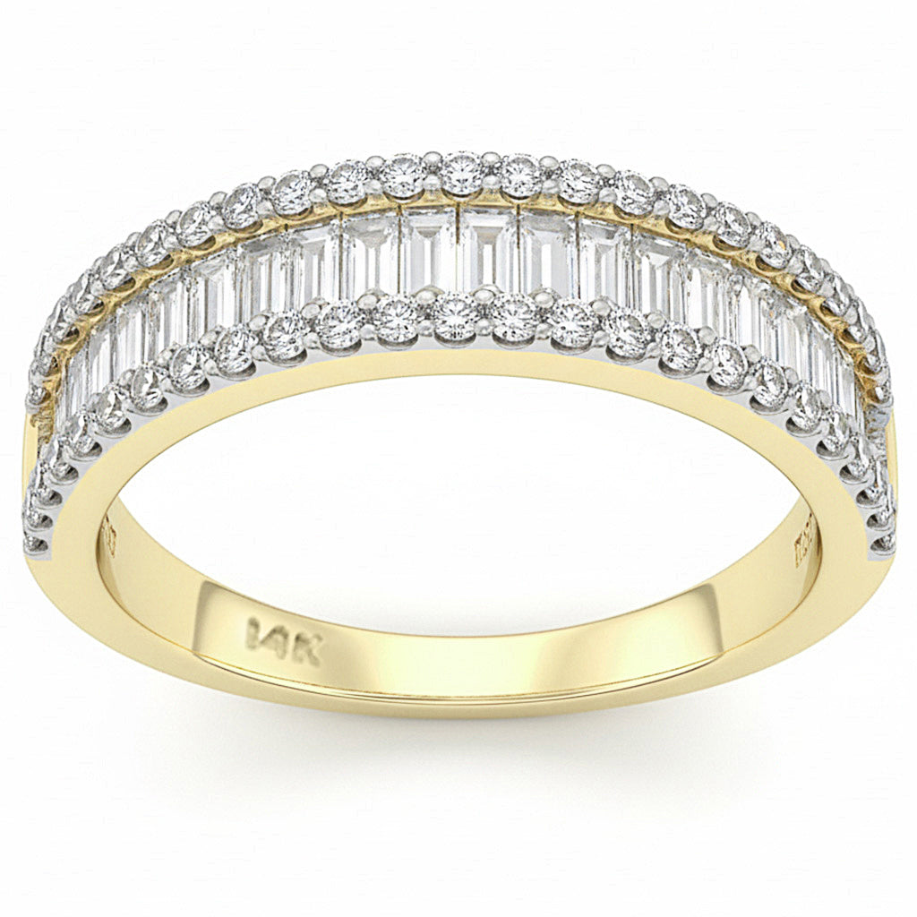 SPECIAL!1.66ct G SI 14K Yellow Gold Round & Baguette Diamond Band Ring Size 10