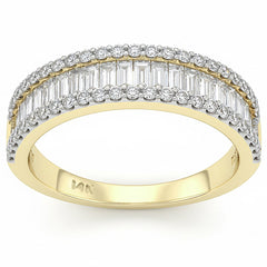 SPECIAL!1.66ct G SI 14K Yellow Gold Round & Baguette Diamond Band Ring Size 10