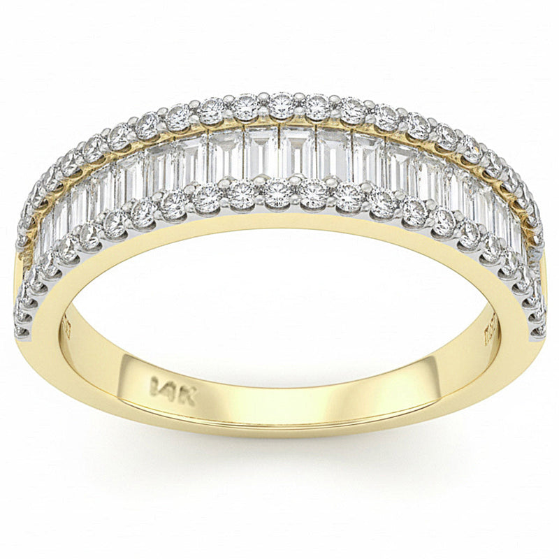 SPECIAL!1.66ct G SI 14K Yellow Gold Round & Baguette Diamond Band Ring Size 10