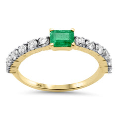 SPECIAL!1.07ct G SI 14K Yellow Gold Diamond & Natural Emerald Gemstone Ring Size 6.5