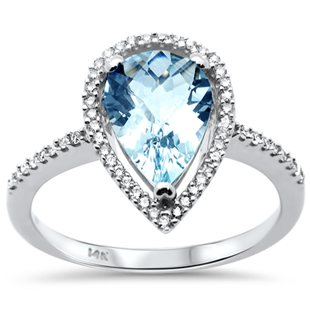 SPECIAL! 1.62ct G SI 14K White Gold Pear Shape Aquamarine & Diamond Ring Size 6.5