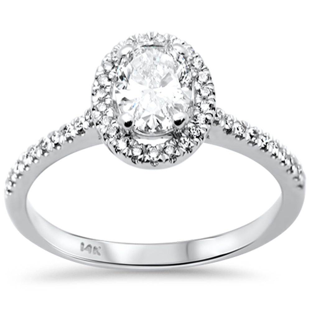 SPECIAL! .88ct G SI 14K White Gold Oval Diamond Solitaire Halo Engagement Ring Size 6.5
