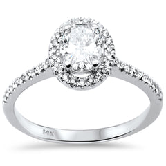SPECIAL! .88ct G SI 14K White Gold Oval Diamond Solitaire Halo Engagement Ring Size 6.5