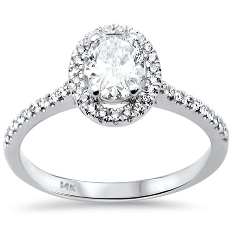 SPECIAL! .88ct G SI 14K White Gold Oval Diamond Solitaire Halo Engagement Ring Size 6.5