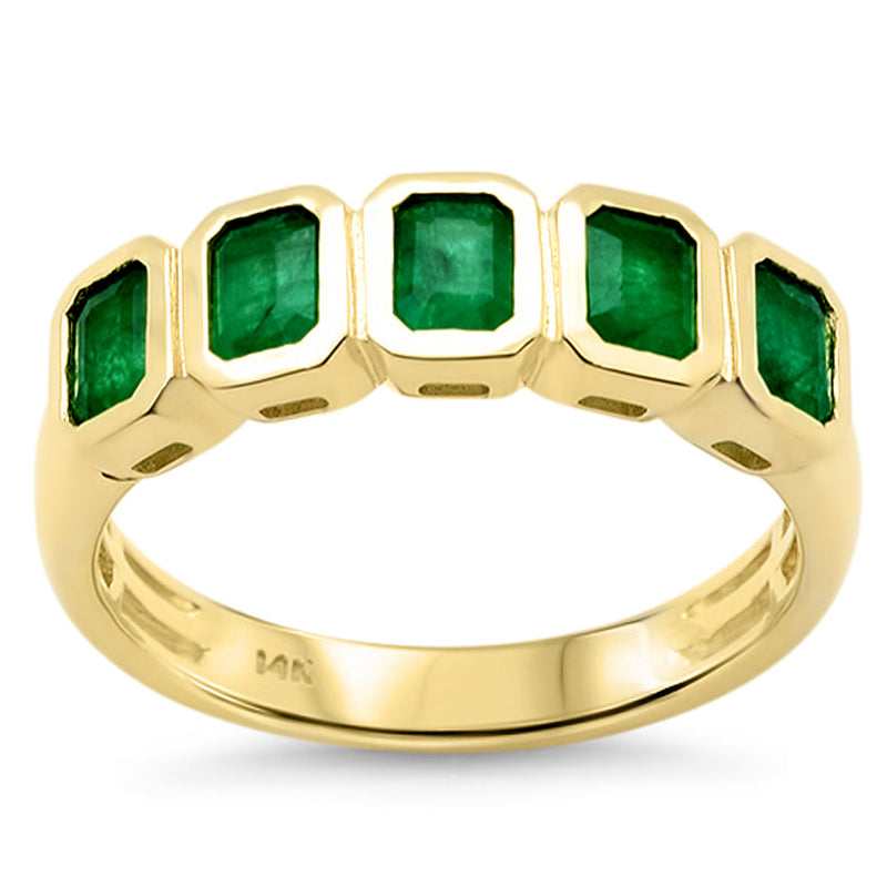 SPECIAL! 1.18ct G SI 14K Yellow Gold 5 Natural Emerald Gemstone Band Ring Size 6.5