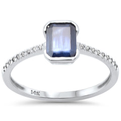 SPECIAL! 1.00ct G SI 14K White Gold Diamond & Blue Sapphire Gemstone Ring Size 6.5