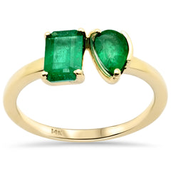 SPECIAL! 1.35ct G SI 14K Yellow Gold Emerald cut & Pear Shaped Emerald Gemstone Ring Size 6.5