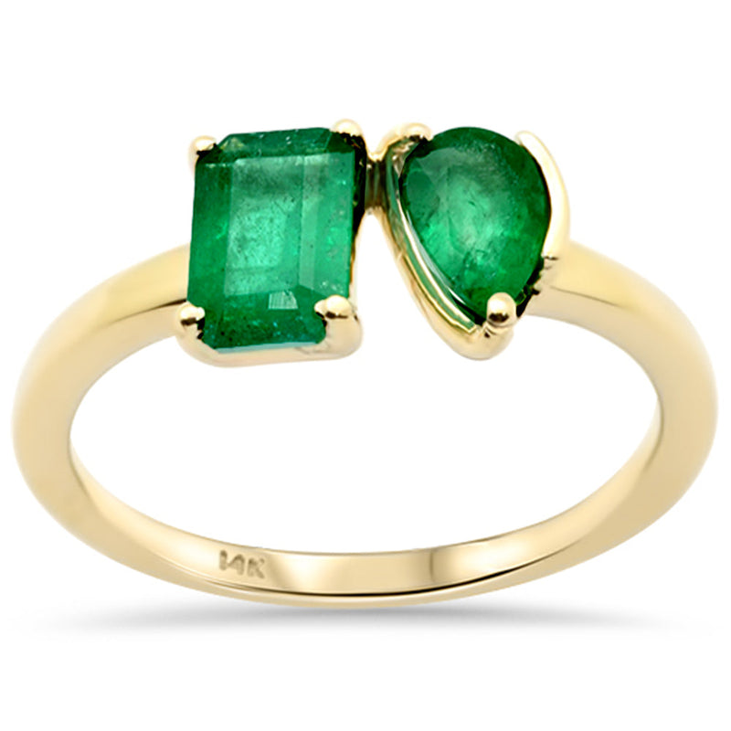 SPECIAL! 1.35ct G SI 14K Yellow Gold Emerald cut & Pear Shaped Emerald Gemstone Ring Size 6.5