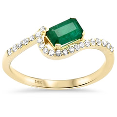 SPECIAL!.81ct G SI 14K Yellow Gold Diamond & Emerald Gemstone Ring Size 6.5