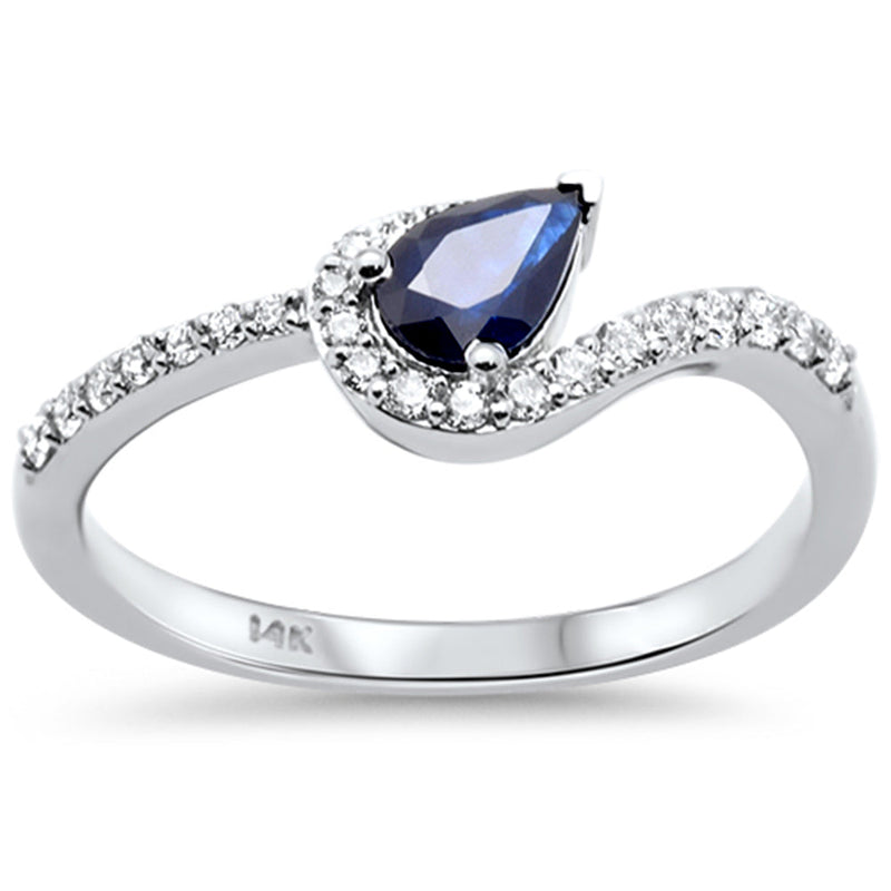 SPECIAL!.59ct G SI 14K White Gold Diamond & Blue Sapphire Gemstone Ring Size 6.5