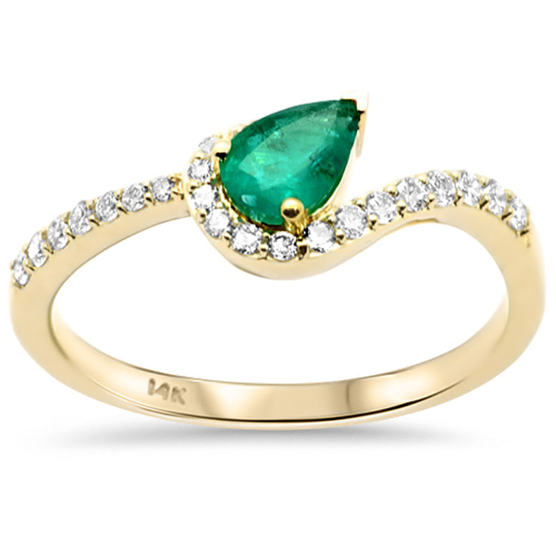 SPECIAL!.58ct G SI 14K Yellow Gold Diamond & Emerald Gemstone Ring Size 6.5