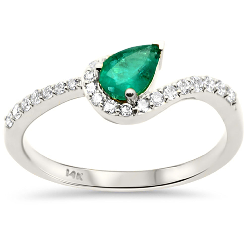 SPECIAL!.52ct G SI 14K White Gold Diamond & Emerald Gemstone Ring Size 6.5