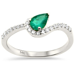 SPECIAL!.52ct G SI 14K White Gold Diamond & Emerald Gemstone Ring Size 6.5