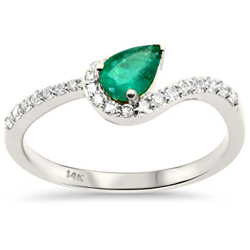 SPECIAL!.52ct G SI 14K White Gold Diamond & Emerald Gemstone Ring Size 6.5