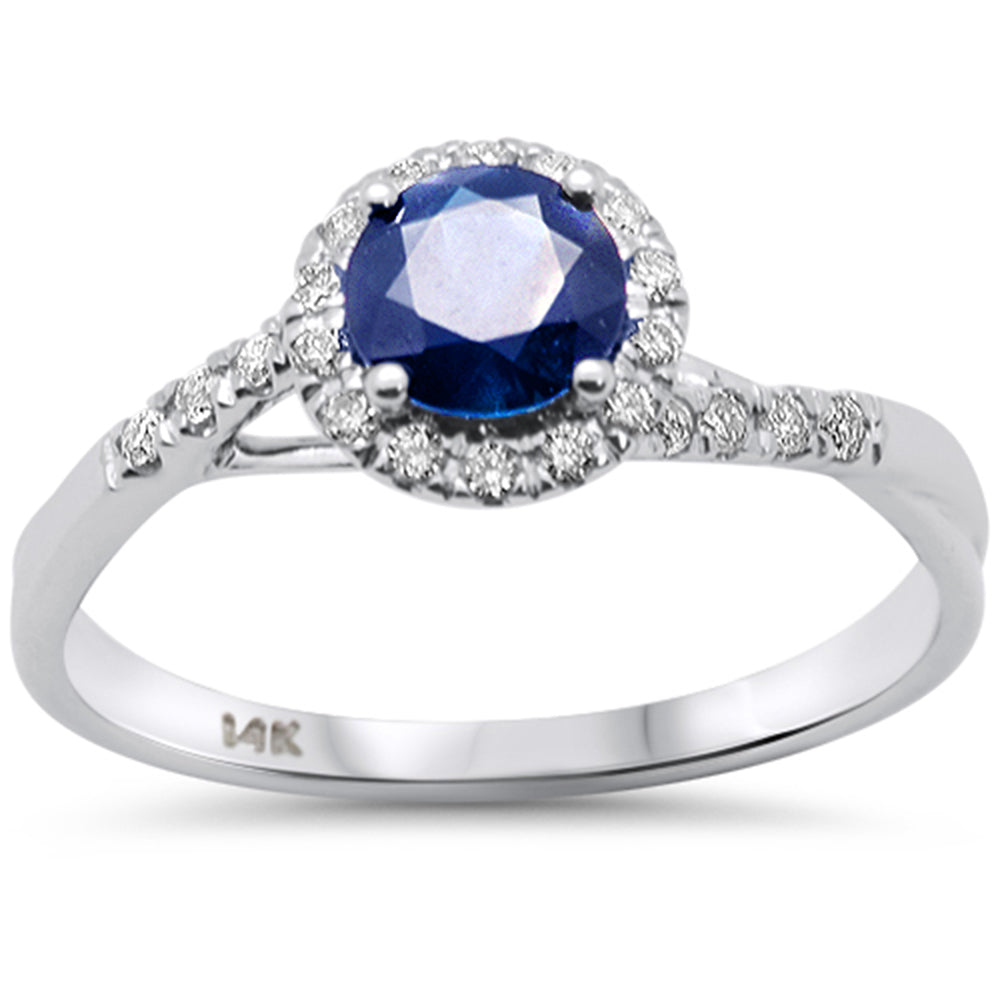SPECIAL!1.1ct G SI 14K White Gold  Diamond & Blue Sapphire Gemstone Ring Size 6.5