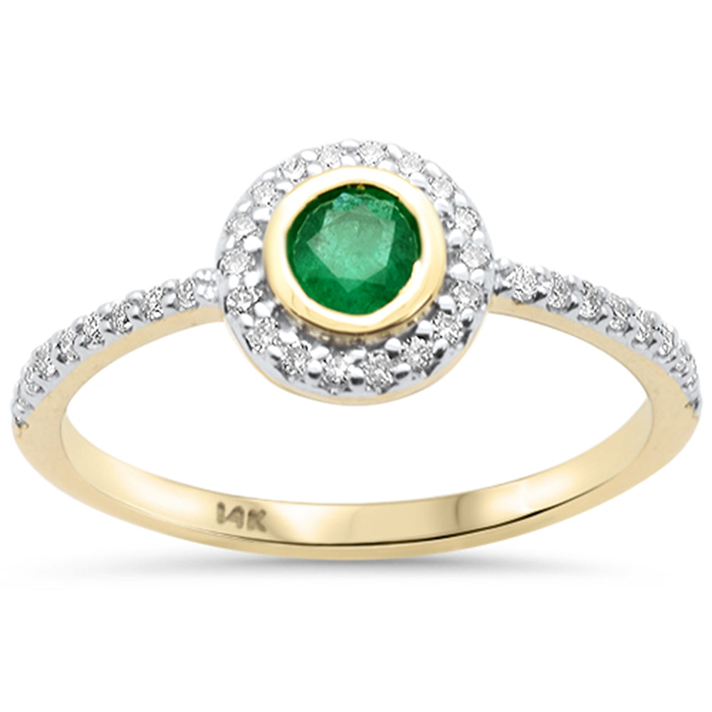 SPECIAL!.43ct G SI 14K Yellow Gold Round Diamond & Emerald Gemstone Ring Size 6.5