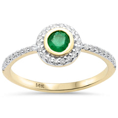 SPECIAL!.43ct G SI 14K Yellow Gold Round Diamond & Emerald Gemstone Ring Size 6.5