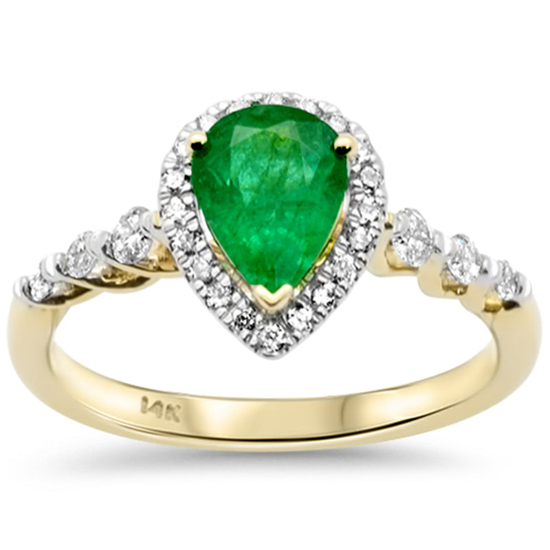 SPECIAL!1.29ct G SI 14K Yellow Gold Diamond & Pear Shape Emerald Gemstone Ring Size 6.5