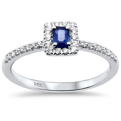 SPECIAL! .39ct G SI 14K White Gold Round Diamond & Blue Sapphire Gemstone Ring Size 6.5